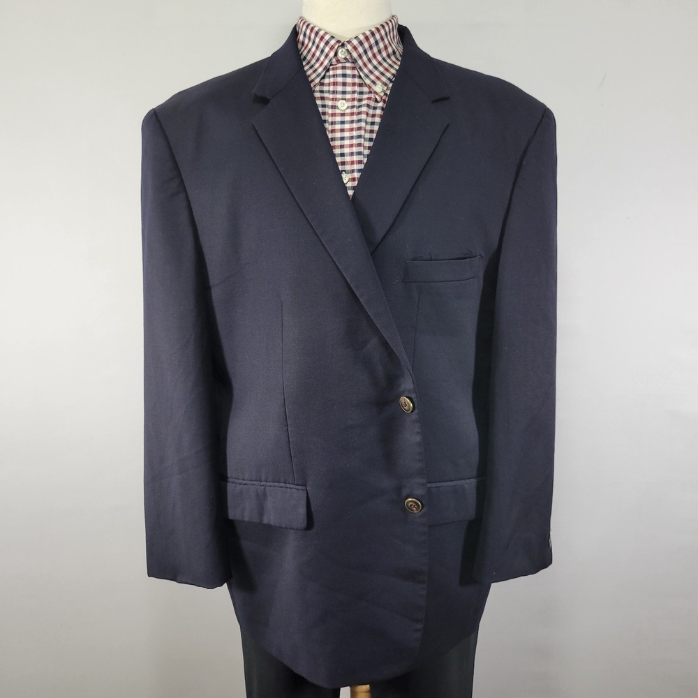 Joseph Feiss Men's Sport Coat Blazer Two Button Navy Twill Wool Classic 52R